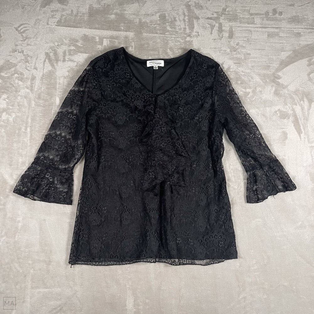 Eve & Maddie	Women's Blouse V Neck‎ Lace Witchy Whimsygoth Minimalist L Black